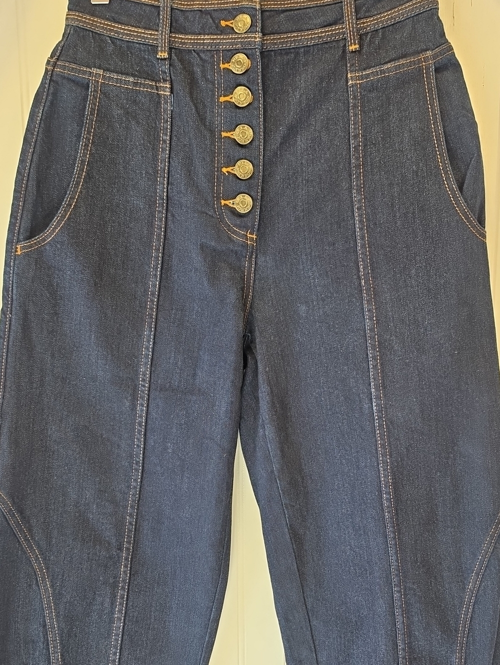 Ulla Johnson Dark Blue High Rise Button Front Cotton Blend Jeans Size 0 - Picture 2 of 7